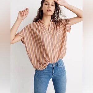 Madewell Central Oversized Boho Drop Shoulder Shirt Sunset Rainbow Stripe Top S